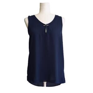 Harve Benard Blouse Navy Scoop V-Neck Keyhole Sleeveless Top Blouse Small NEW